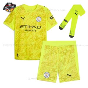 Manchester City Gelbes Torwarttrikot Kinder Set 25_26-front view with socks