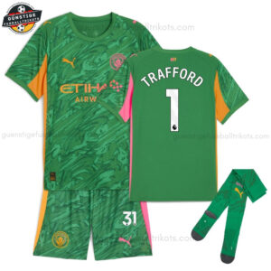 Manchester City TRAFFORD 1 Grünes Torwarttrikot-Set für Kinder 2025/26