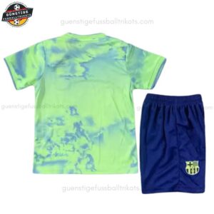 Barcelona Hellgrün Sonder Fußballtrikot Kinder Set 25/26 - Back view