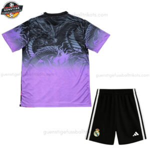 Real Madrid Lila Drachen Fußballtrikot Kinder Set 25/26 - Back view